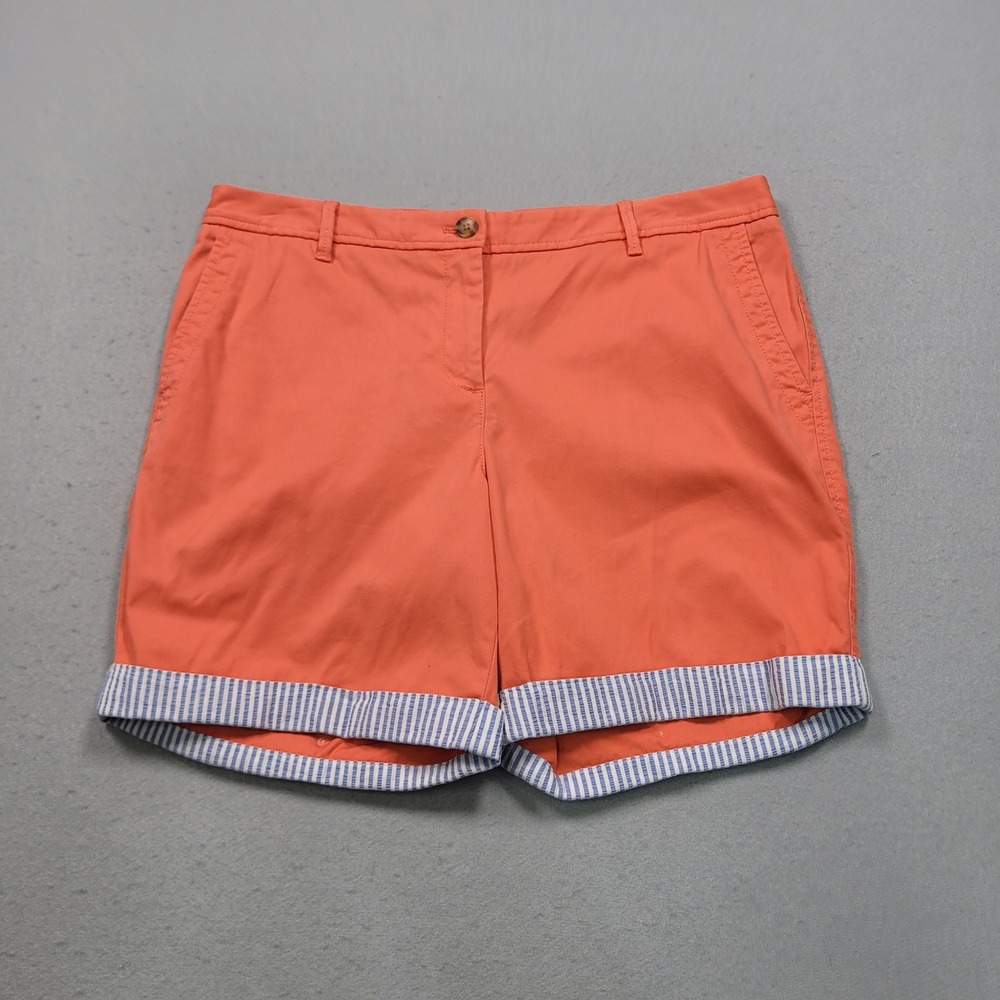 Talbots Relaxed Chino Shorts 10 Coral Pink Seersucker Cuff BD1024 Casual